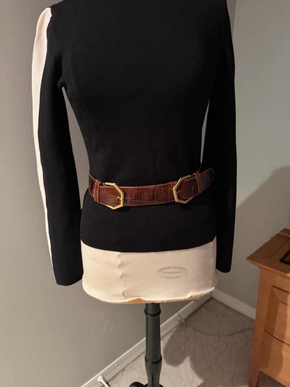 Furla Brown Croc-Embossed Leather Waist Belt with Gold Buckles